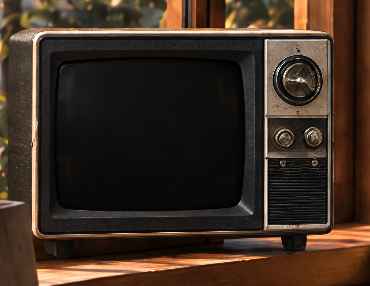 Vintage television on the window sill